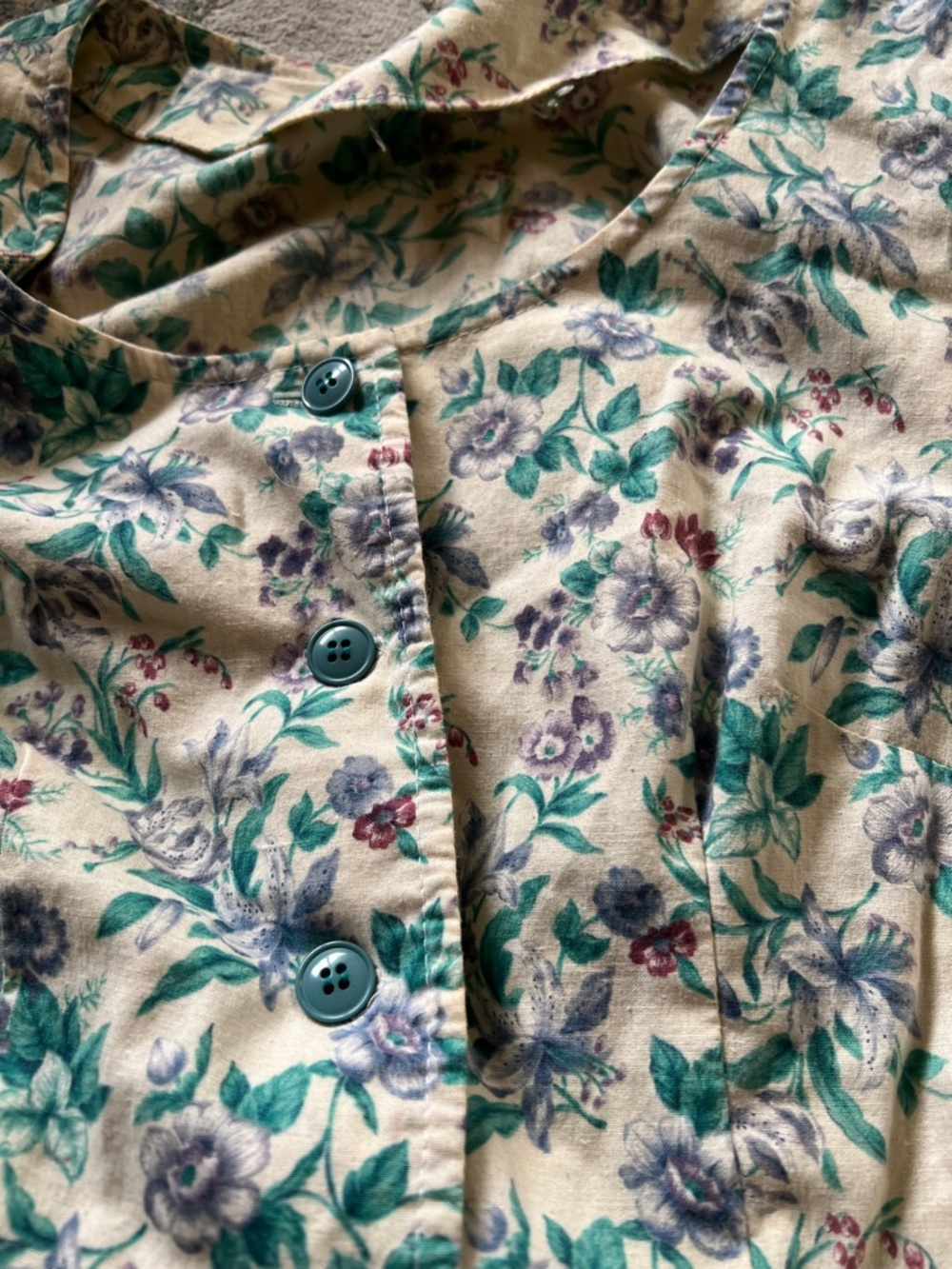 Floral Midi Dress in Cream with Green & Blue Print - Picture 6 of 7